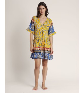 Admas Hippy Beach gul kjole med franske rmer