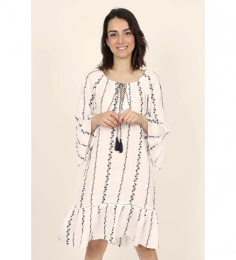 Admas Embroidery Lines Long Sleeve Dress white