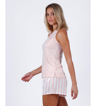 Admas Schlafanzug Classic Stripes Trger rosa