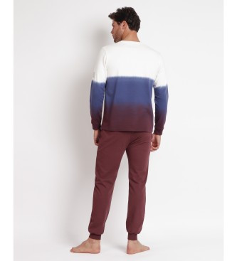 Admas Pyjama Lange Mouw Degrad Fleece Maroon