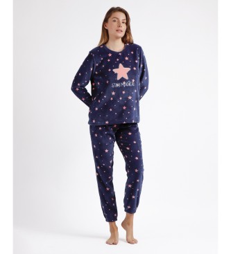 Admas Magische marine warme pyjama met lange mouwen