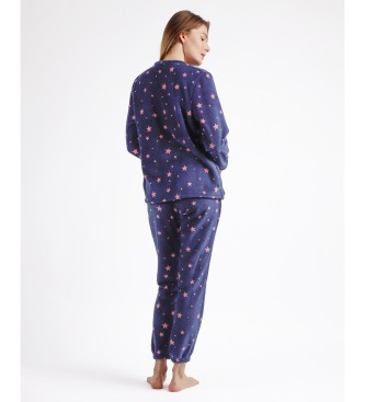 Admas Magische marine warme pyjama met lange mouwen