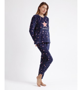 Admas Magische marine warme pyjama met lange mouwen