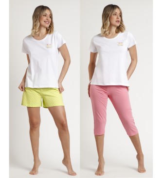 Admas Pyjamas Mix & Match Pack 1 T-shirt og 2 bukser hvid