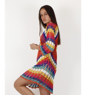 Admas Robe de plage arc-en-ciel en crochet multicolore