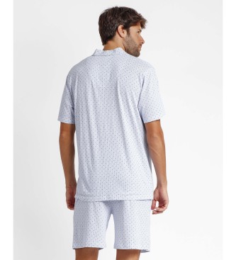 Admas ADMAS CLASSIC Pyjama ouvert manches courtes rayures et pois bleu