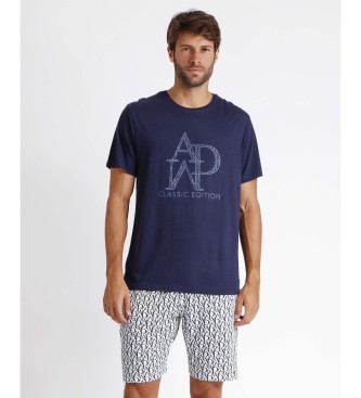 Admas ADMAS CLASSIC Pajamas Short Sleeve Logo Soft navy