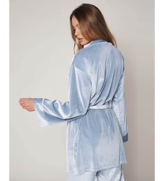 Admas Dots long sleeve dressing gown blue