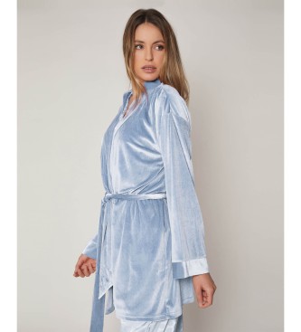 Admas Dots long sleeve dressing gown blue