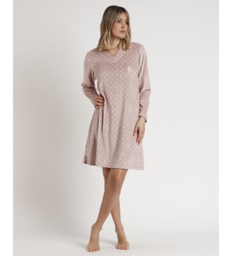 Admas Camisola Manga Larga Velvet Pico Dots Lace beige