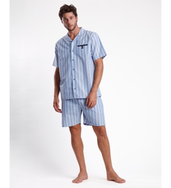 Admas Short Sleeve Open Pyjamas Stripest navy