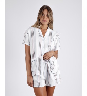 Admas ADMAS CLÁSSICA Aberto Pyjama Short Sleeve Summer Stripes branco