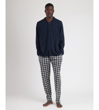 Admas Classic Checks Long Sleeve Open Pyjamas navy