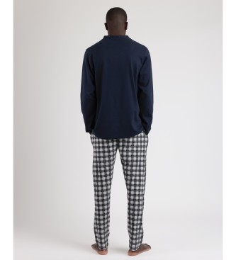 Admas Classic Checks Long Sleeve Open Pyjamas navy