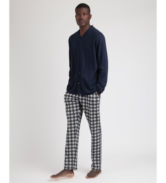 Admas Classic Checks Long Sleeve Open Pyjamas navy