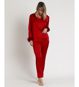 Admas Marabu Weihnachten Luxe Langarm Offene Pyjama Feder rmel rot
