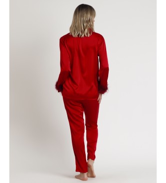 Admas Marabu Weihnachten Luxe Langarm Offene Pyjama Feder rmel rot