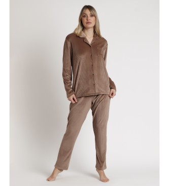 Admas Pajamas Open Sleeve Long Sleeve Striped Relax Home brown