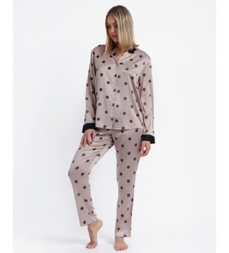 Admas Pyjama ouvert  manches longues en satin Elegant Dots grey