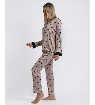 Admas Satin Langarm-Pyjama Elegant Dots grau