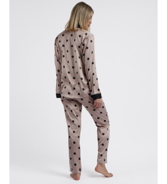 Admas Satin Long Sleeve Open Pyjamas Elegant Dots grey