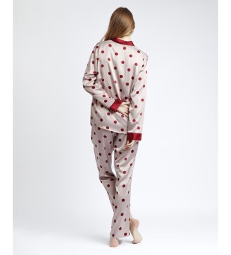 Admas Pyjama Satin Elegant Dots Long Sleeve Open Pyjamas beige, burgundy