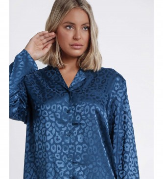 Admas Otwarta piżama Satin Leopard niebieska 