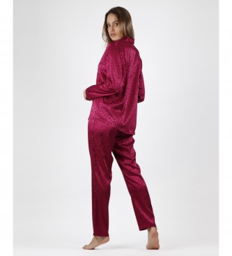Admas Pijama Satin Leopard maroon pyjama aberto