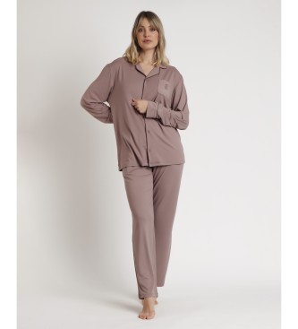 Admas Pyjama mit offenen rmeln Soft Sleep braun