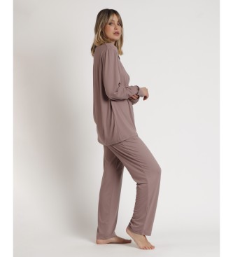 Admas Pyjama mit offenen rmeln Soft Sleep braun