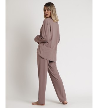 Admas Pyjama mit offenen rmeln Soft Sleep braun