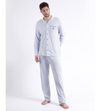 Admas Stripes & Dots langrmeliger offener Pyjama blau