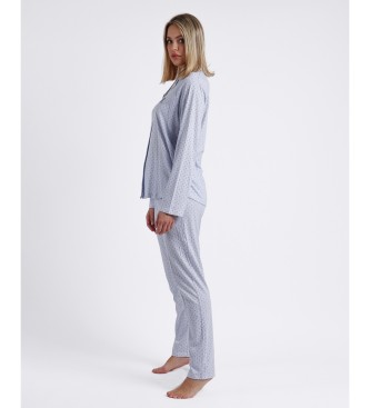 Admas Stripes & Dots langrmeliger offener Pyjama blau