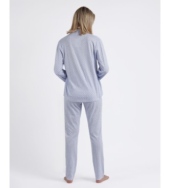 Admas Strepen & Stippen open pyjama lange mouw blauw
