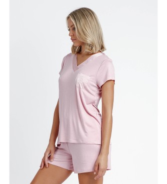 Admas Pijama de Faixa de Cetim rosa