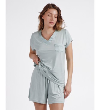 Admas Satijnen bandjes Pyjama met korte mouwen groen
