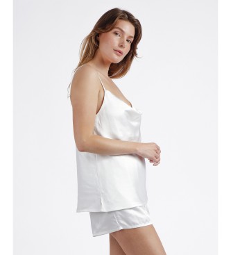 Admas Satijn Luxe witte pyjama met bandjes
