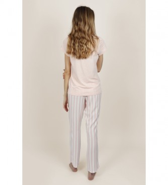 Admas Women's Classic Stripes Short Sleeve Pink Pajamas