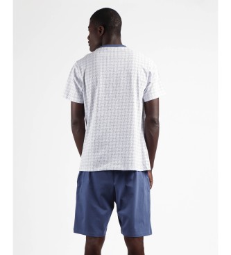 Admas Pijama de manga curta Dots Rhombus branco, azul