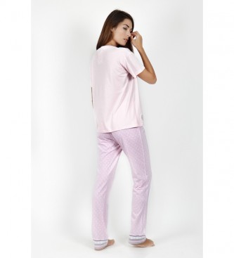 Admas Pyjama à manches courtes à petits pois rose