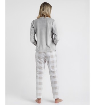 Admas Pijama de manga comprida em veludo cinzento
