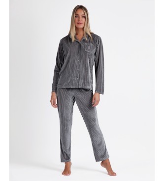 Admas Pijama clssico elegante s riscas cinzento