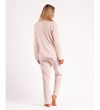 Admas Pajamas Long Sleeve Open Classic Elegant Stripes pink