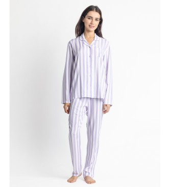 Admas Pyjama ouvert manches longues rayures classiques violet