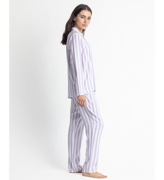Admas Pyjama ouvert manches longues rayures classiques violet