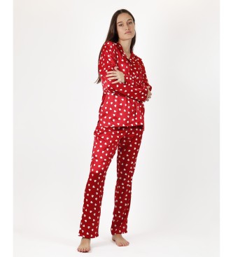 ADMAS CLASSIC Odprta pižama z dolgimi rokavi Love red