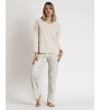 Admas Pyjama Lange Mouw Aqua beige