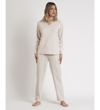 Admas Organic Dots beige pyjama met lange mouwen