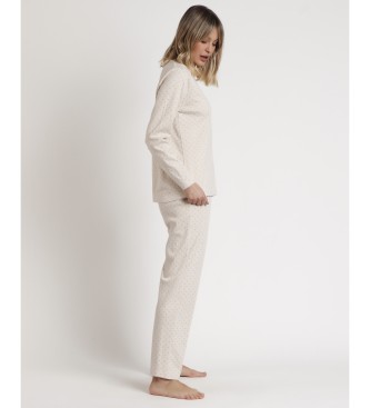 Admas Organic Dots beige pyjama met lange mouwen