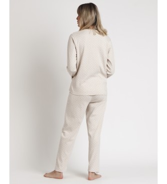 Admas Organic Dots beige pyjama met lange mouwen